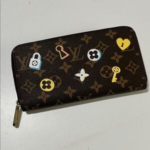 Fixer LV lock graffiti Brown Designer Wallet with Gold Accents
